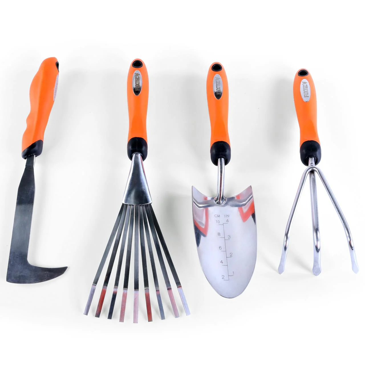 B-WARE Set de 4 outils de jardin à main premium - grattoir joint, griffe 3 dents, râteau et pelle à main