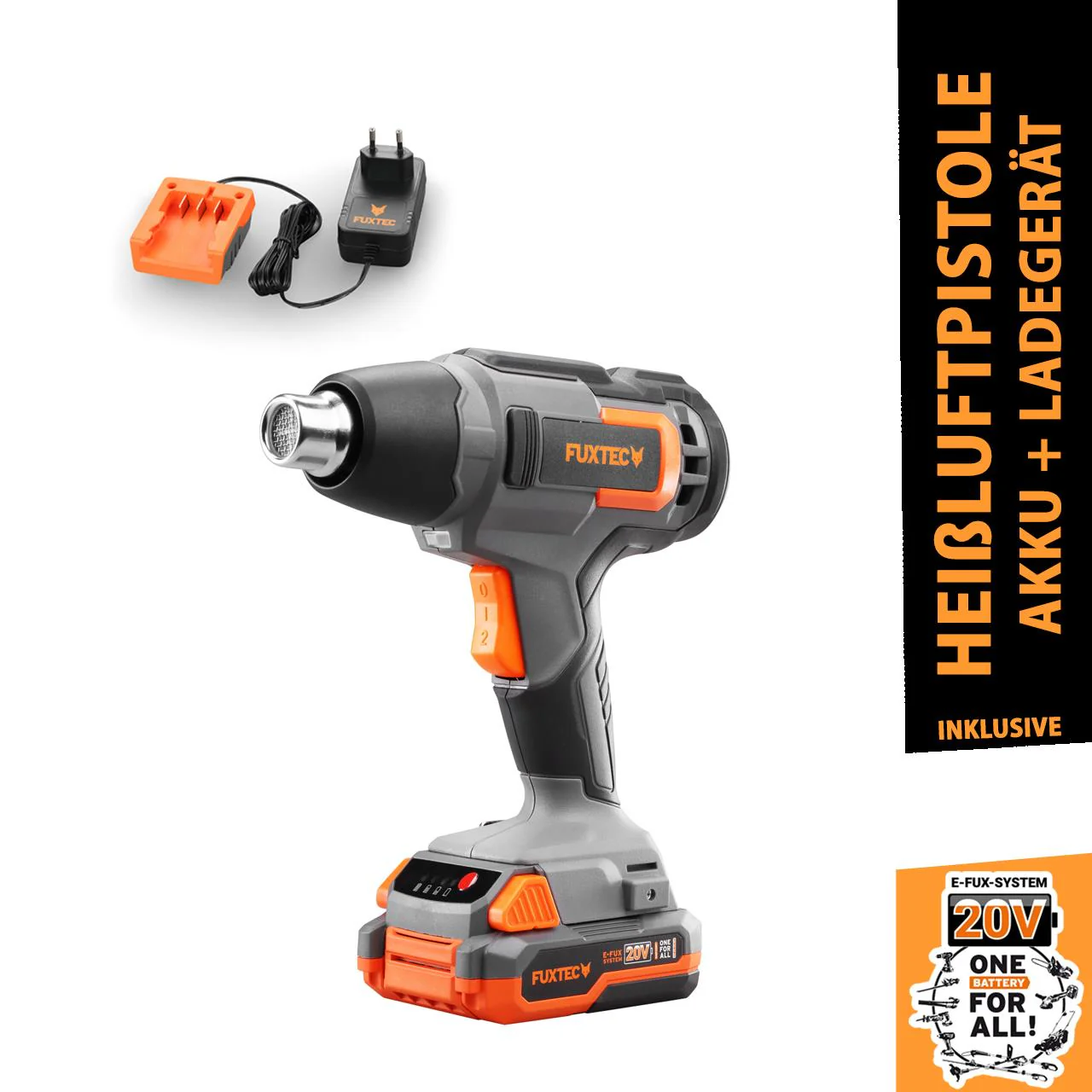 Décapeur thermique sans fil 20V FUXTEC FX-E1HLP20 - Set avec batterie 2Ah et chargeur 1A