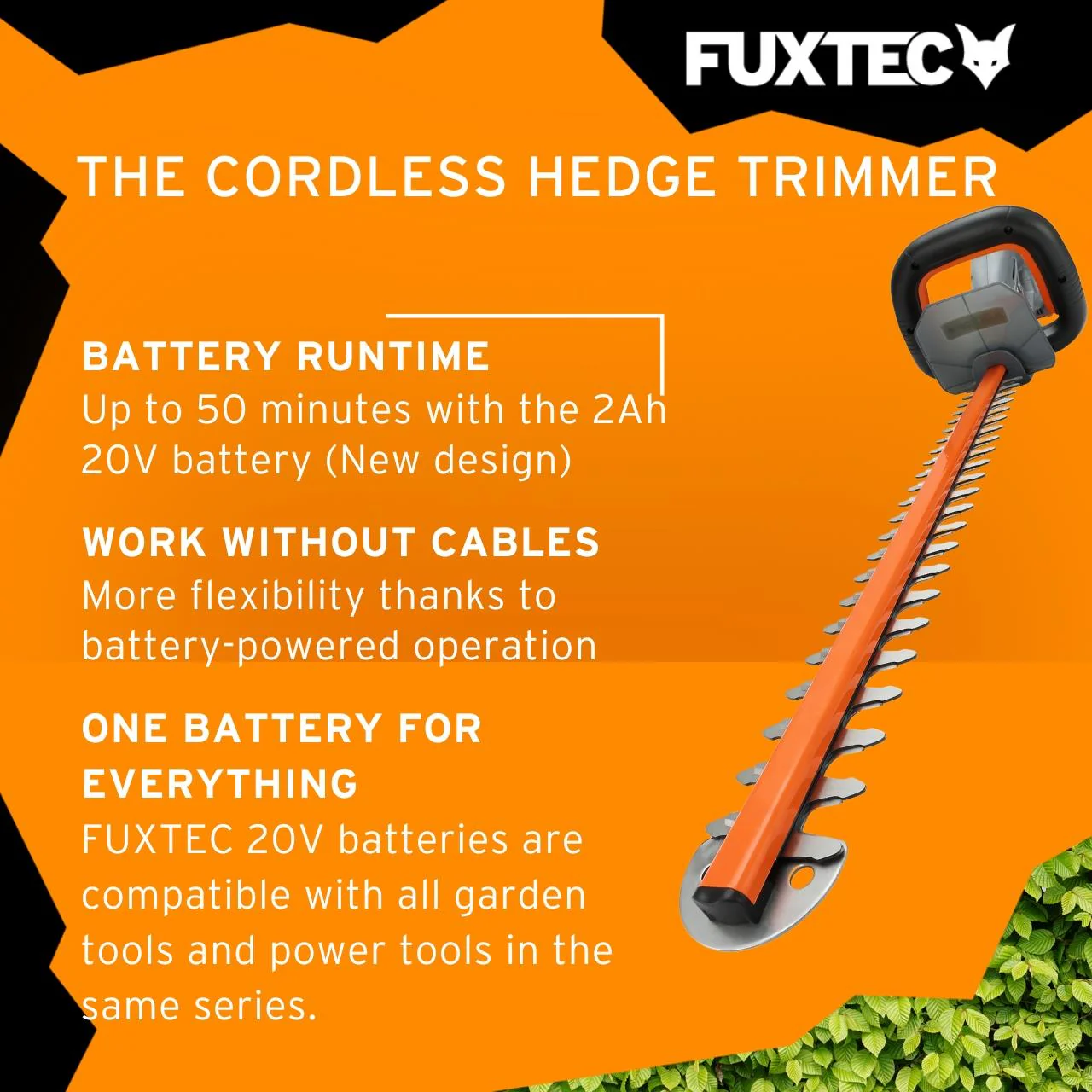 FUXTEC Cordless Hedge Trimmer FX-HT20 SET - 52cm Blade Length - Image 5