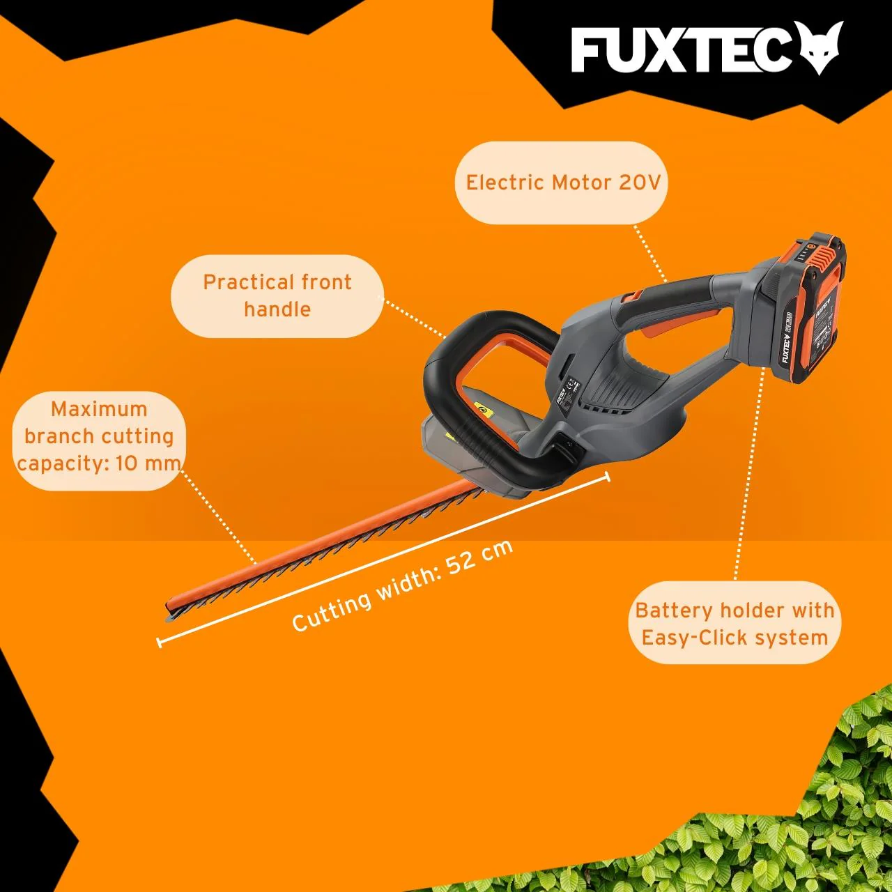 FUXTEC Cordless Hedge Trimmer FX-HT20 SET - 52cm Blade Length - Image 6