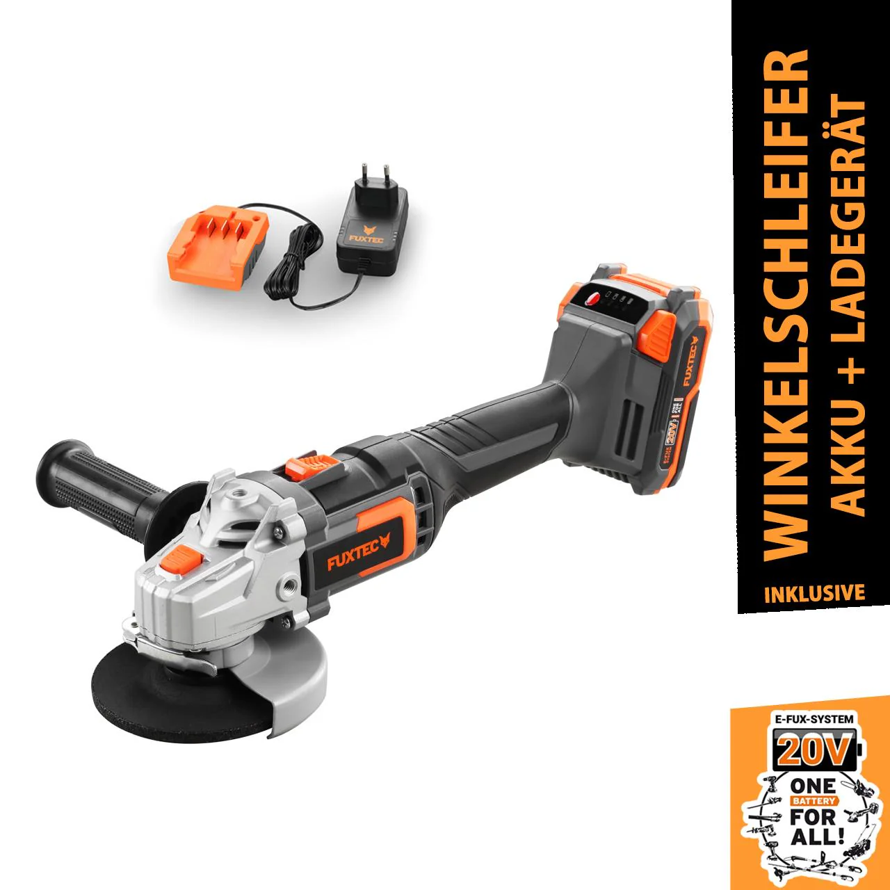 Meuleuse d'angle sans fil 20V FUXTEC FX-E1WS20 - set avec batterie 2Ah et chargeur 1A